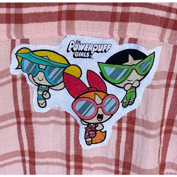 Powderpuff Plaid Gauze Shirt XXL Oversized Upcycle Unique Retro Y2Ks Shacket - Picture 2 of 6